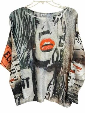 Gigi Moda Italy Donatella Pop Art Sweater Womens M Graffiti European Boho